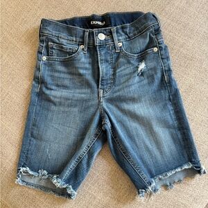 Express Medium Blue Distressed Denim Bermuda Shorts
